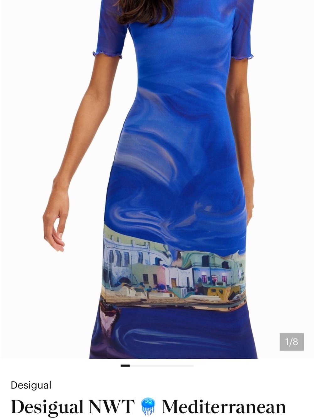Desigual Royal Blue Scenic-Print Midi Dress
